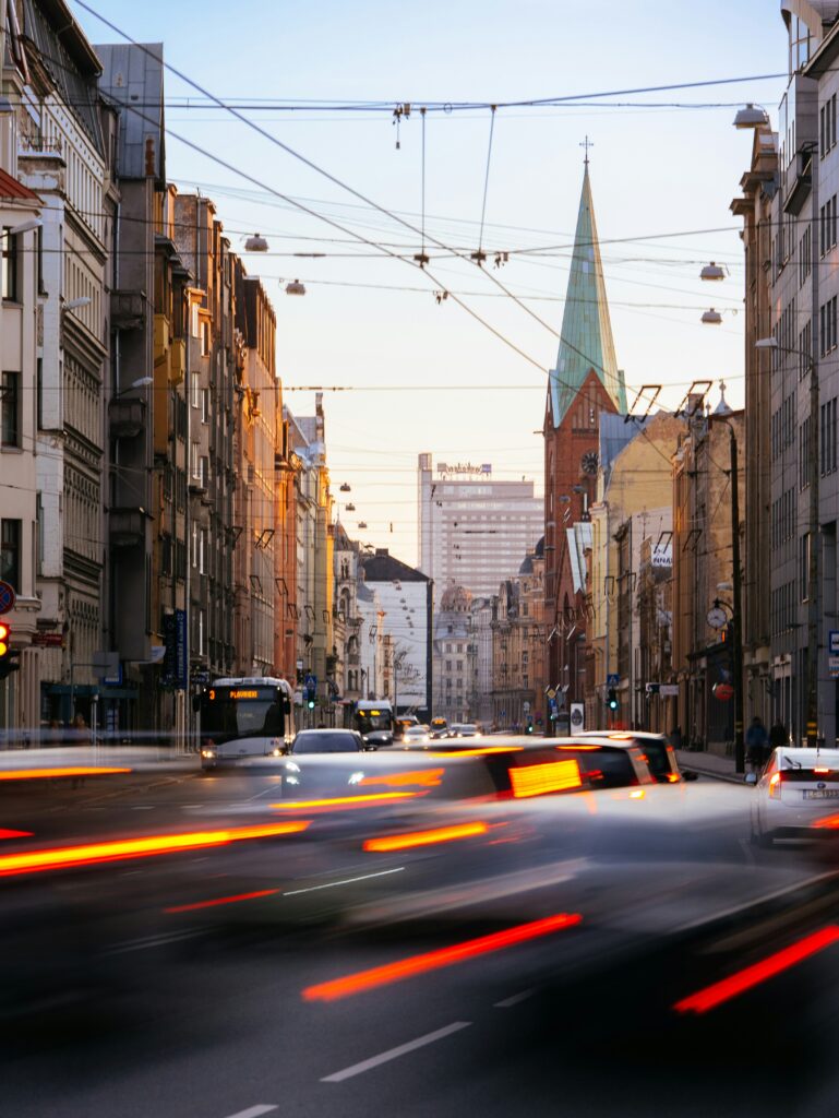 A traffic photo of Riga, Latvia.